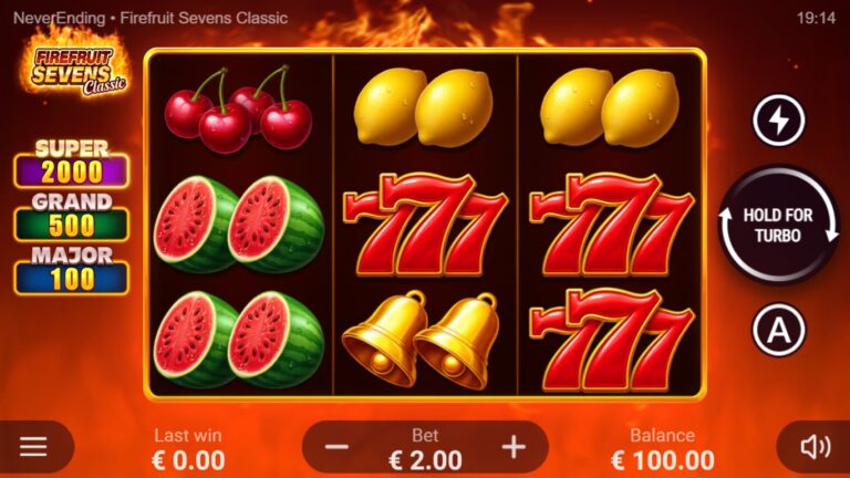 FireFruit Sevens Classic gameplay on a three-reel fruit cabinet