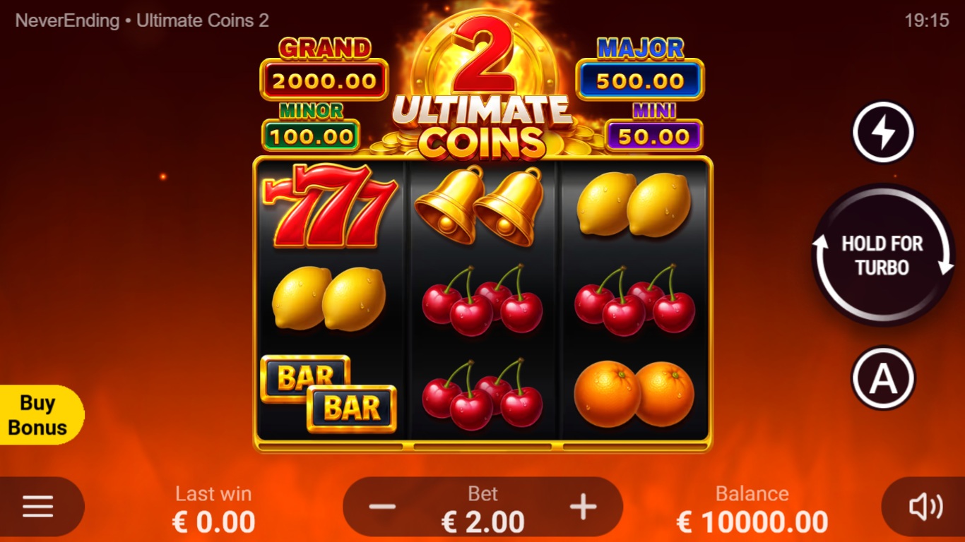 Ultimate Coins 2 gameplay with fruit and coin symbols