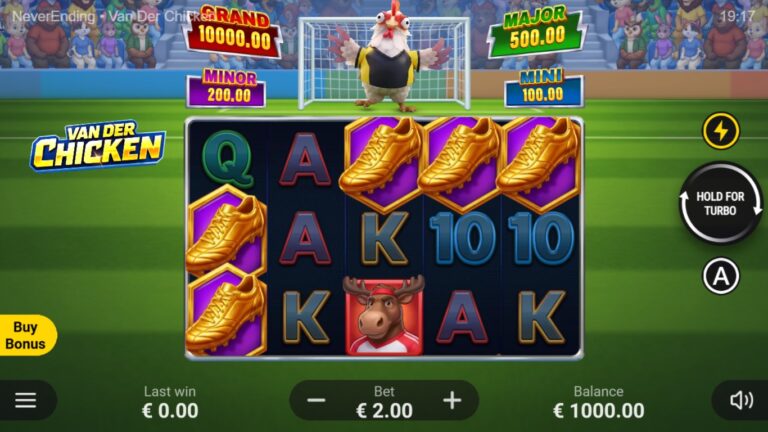 Van Der Chicken Hold and Win gameplay on football-themed reels