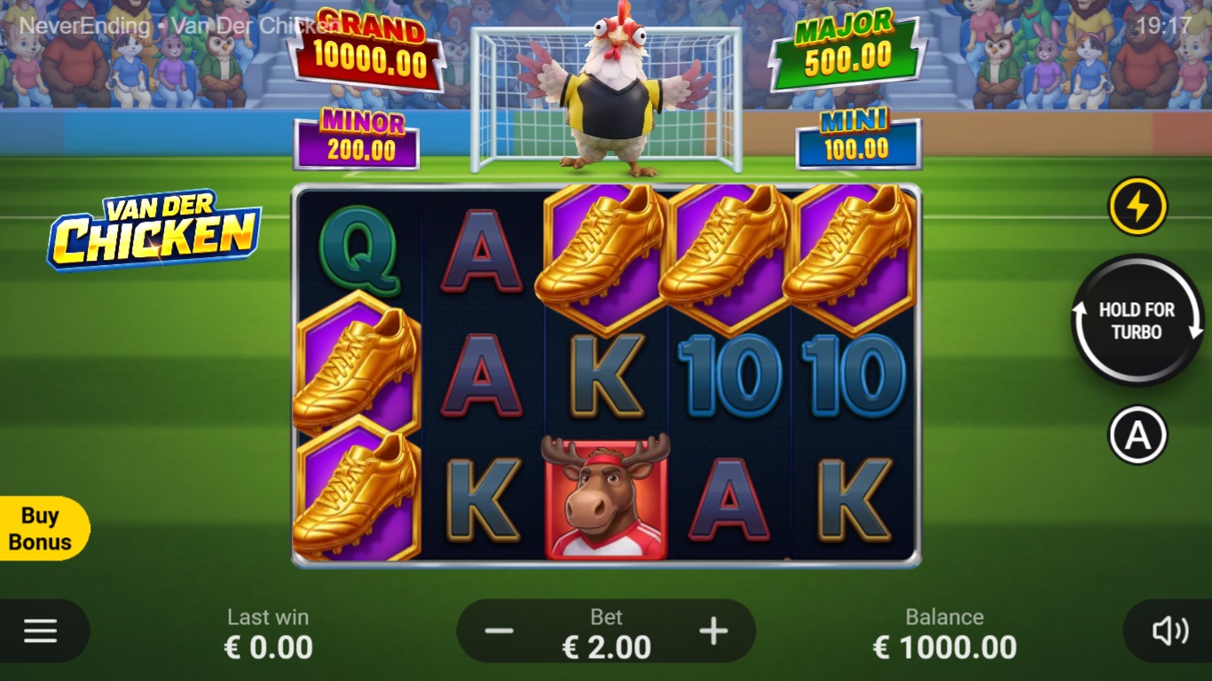 Van Der Chicken Hold and Win gameplay on football-themed reels