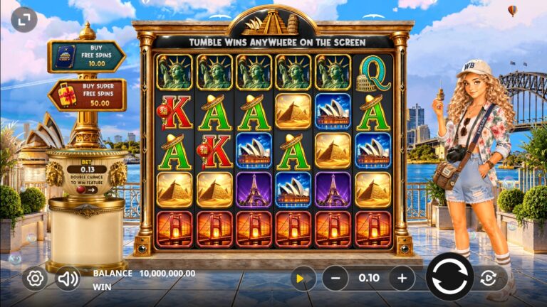 Wonder Bonanza 1000 gameplay with world landmarks on six reels