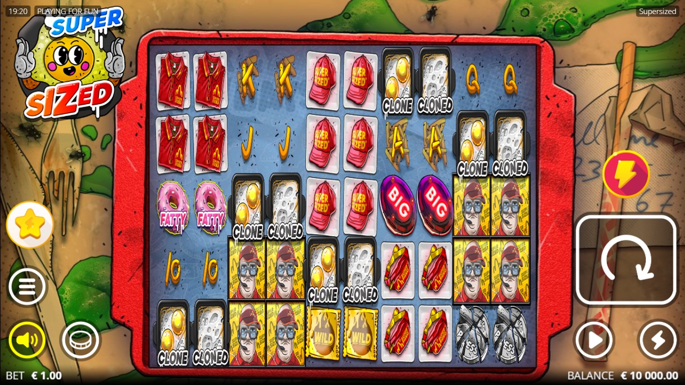 Supersized slot gameplay with symbols on a 5x5 board