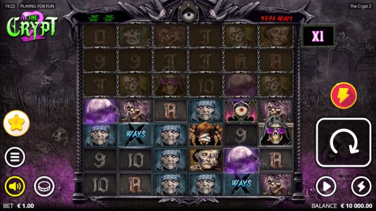The Crypt 2 slot gameplay with symbols on a 6x4 board