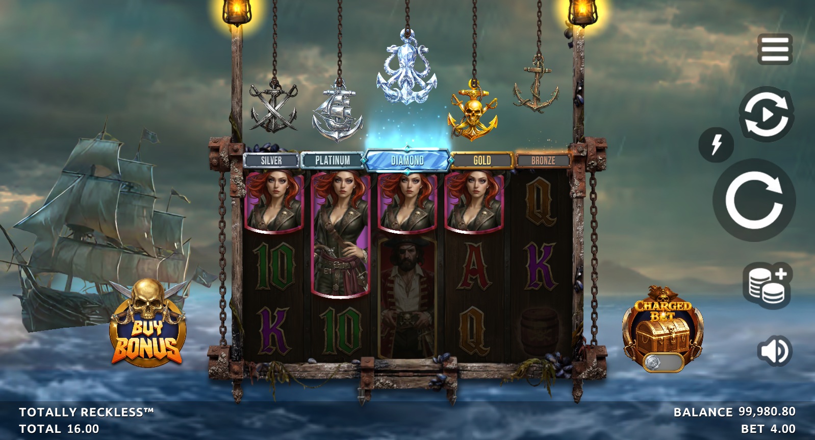 Totally Reckless slot gameplay with symbols on a 5x3 board