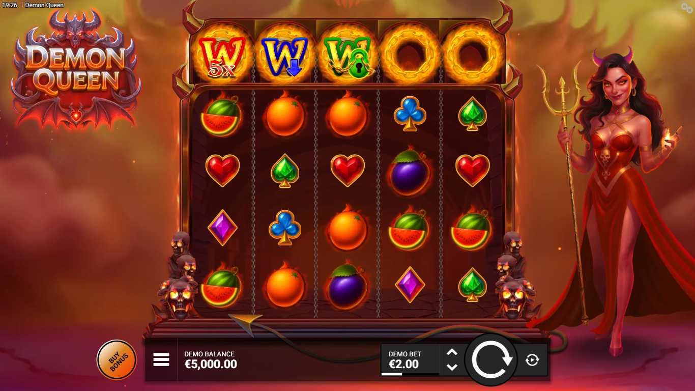 Demon Queen slot gameplay with symbols on a 5x4 board