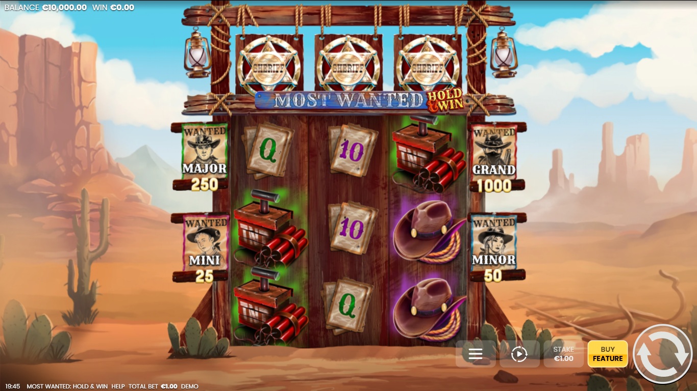 Most Wanted: Hold & Win slot gameplay with symbols on a 3x3 board