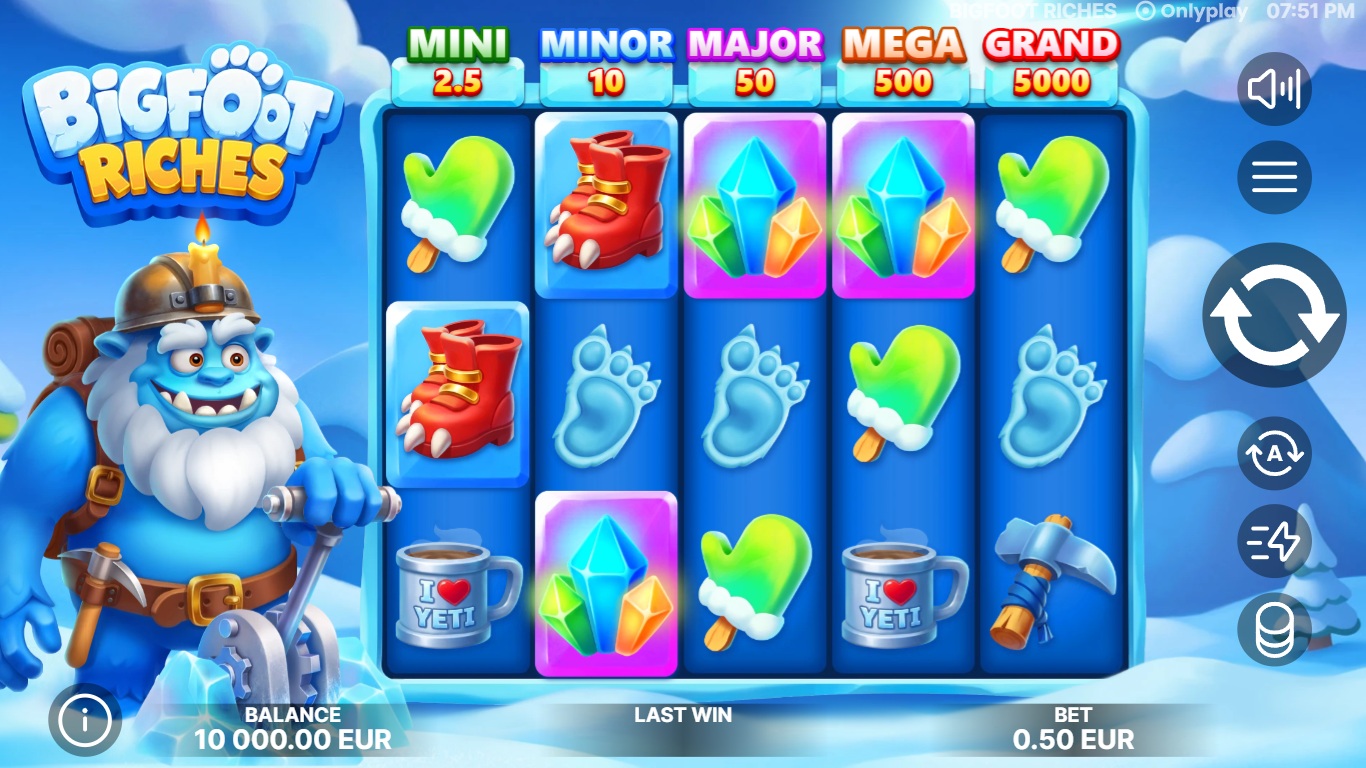 Bigfoot Riches slot gameplay with symbols on a 5x3 board