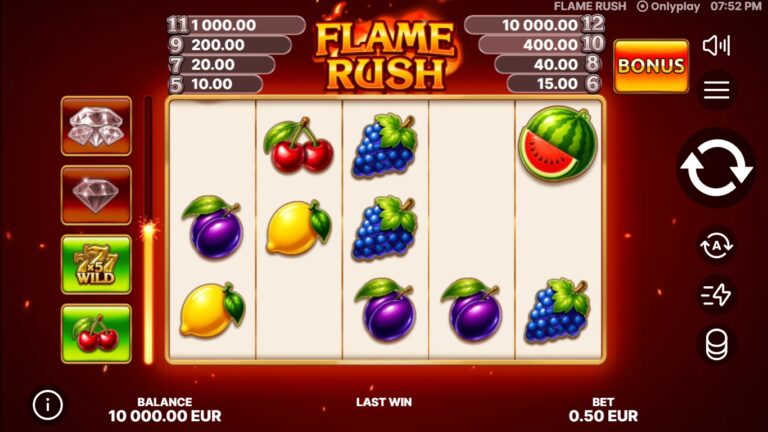 Flame Rush slot gameplay with symbols on a 5x3 board