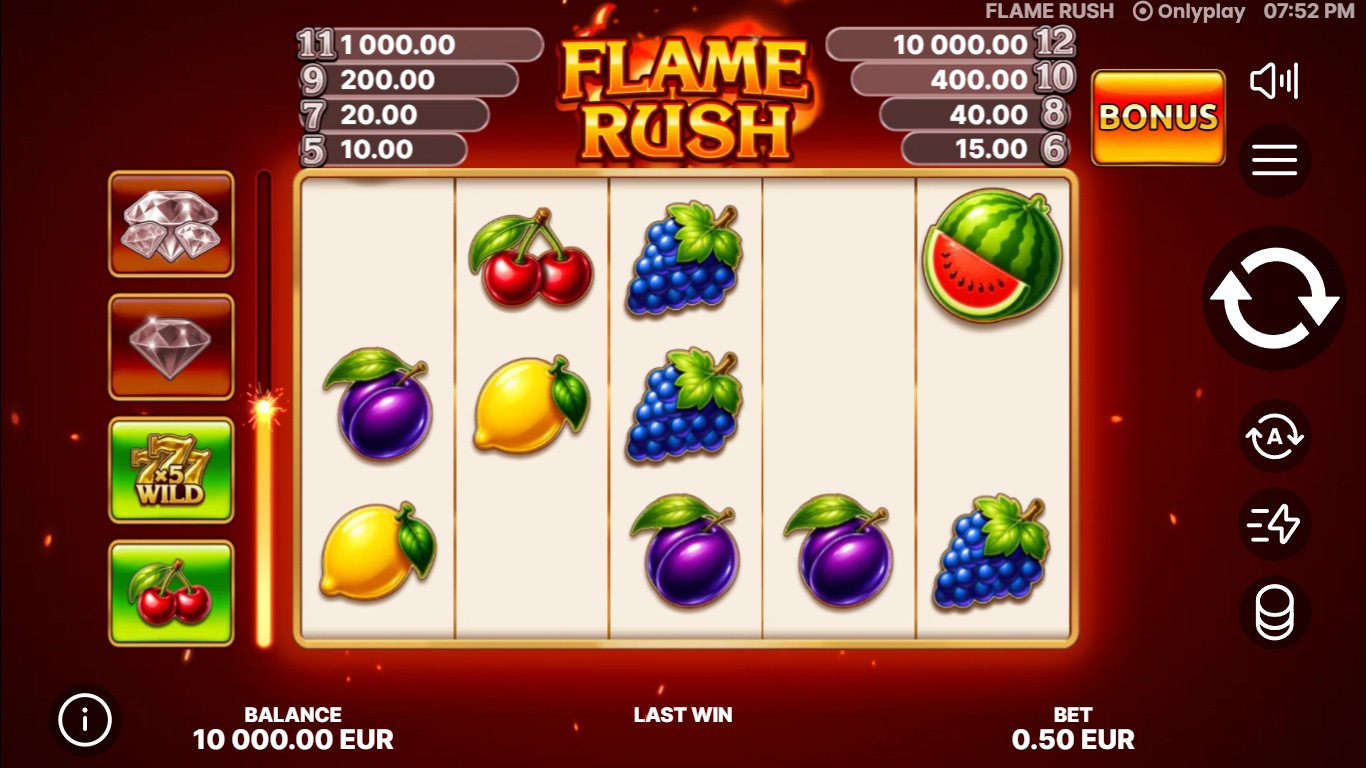 Flame Rush slot gameplay with symbols on a 5x3 board