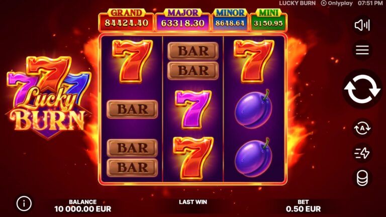 Lucky Burn slot gameplay with symbols on a 3x3 board