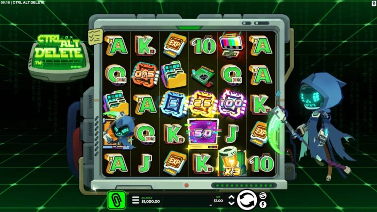 CTRL ALT DELETE slot gameplay with symbols on a 6x5 board