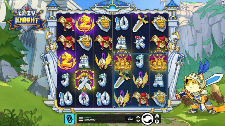 Lazy Knight slot gameplay with symbols on a 6x5 board