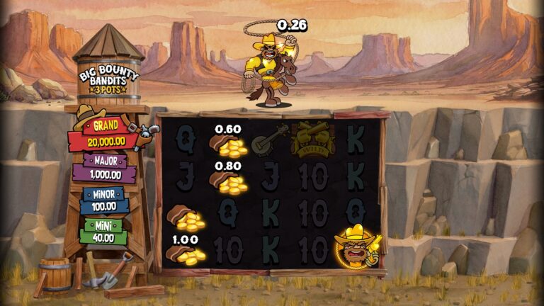 Big Bounty Bandits: 3 Pots slot gameplay with symbols on a 5x4 board