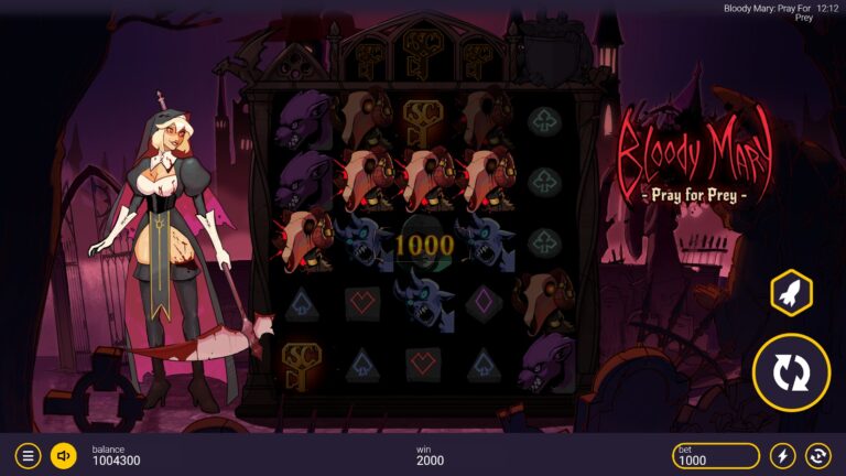 Bloody Mary: Pray for Prey slot gameplay with symbols on a 5x5 board