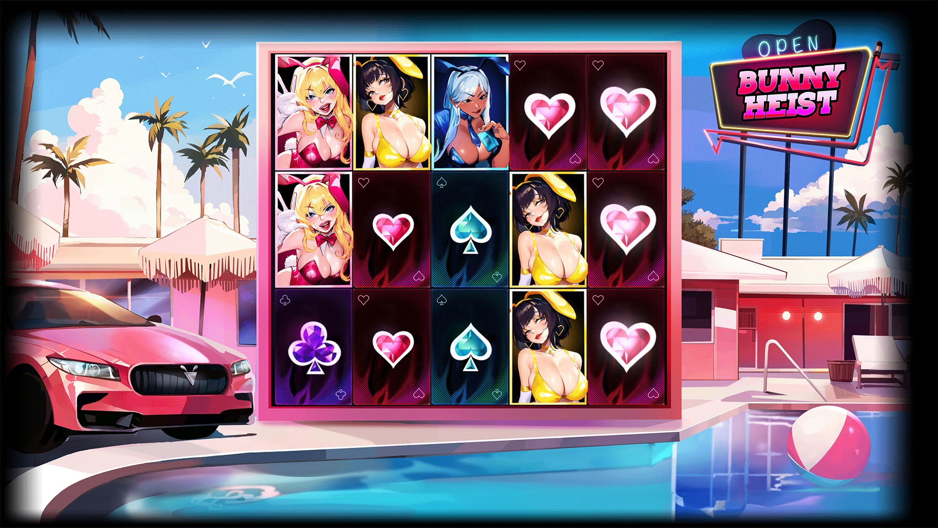 Bunny Heist slot gameplay with symbols on a 5x3 board