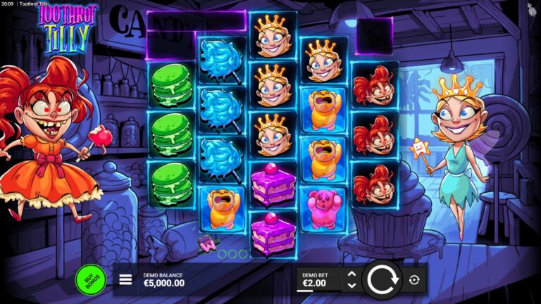 Toothrot Tilly slot gameplay with symbols on a 3-4-5-4-3 board