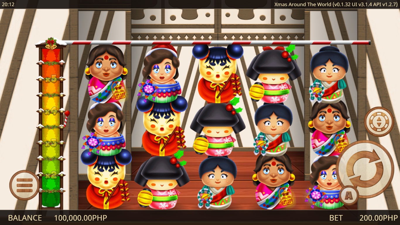 Xmas Around The World slot gameplay with symbols on a 5x3 board