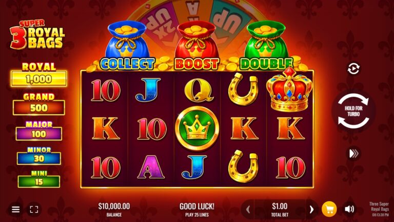 3 Royal Bags Super slot gameplay with symbols on a 5x3 board