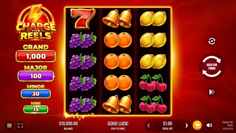 Charge the Reels slot gameplay with symbols on a 3x5 board