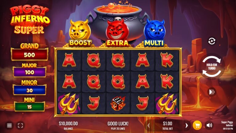 Super Piggy Inferno slot gameplay showing symbols on a 5x3 board