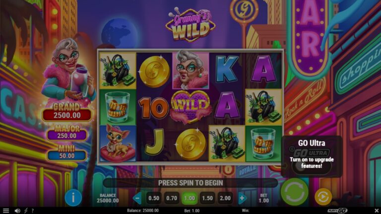 Granny's Wild slot gameplay showing symbols on a 5x3 board