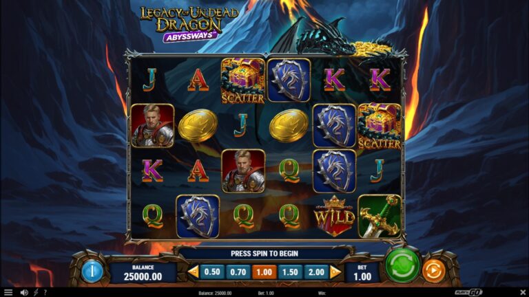 Legacy of Undead Dragon Abyssways slot gameplay showing symbols on a 6x4 (up to 6x6) board