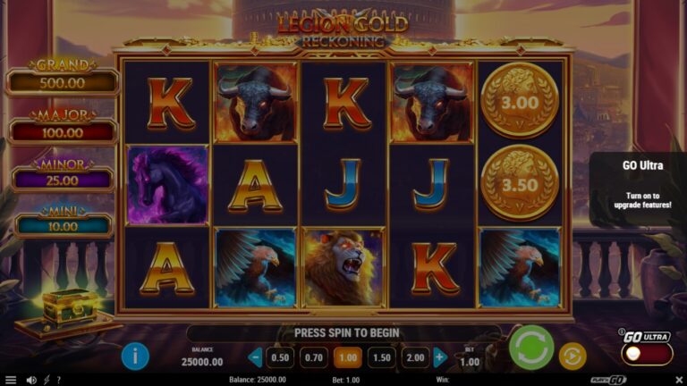 Legion Gold Reckoning slot gameplay showing symbols on a 5x3 board
