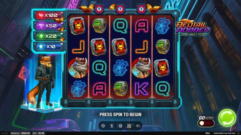 Redtail Robber Cash Vault Heist slot gameplay showing symbols on a 5x4 board