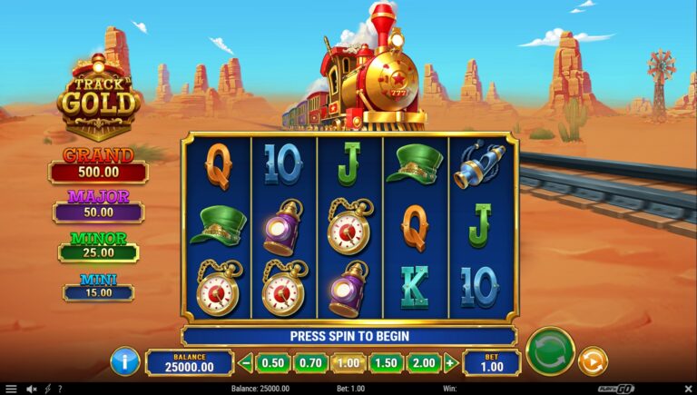 Track n' Gold slot gameplay showing symbols on a 5x3 board