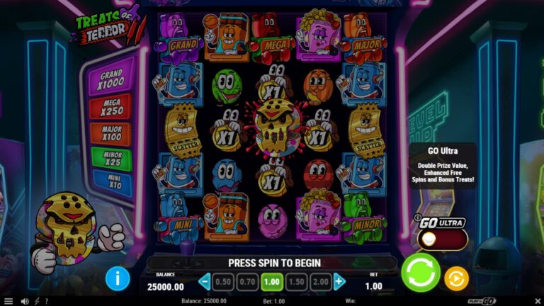 Treats of Terror 2 slot gameplay showing symbols on a 5x5 board