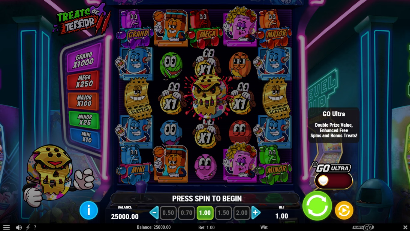 Treats of Terror 2 slot gameplay showing symbols on a 5x5 board