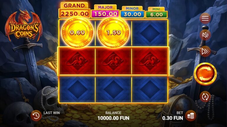 Dragon's Coins slot gameplay showing symbols on a 3x3 board