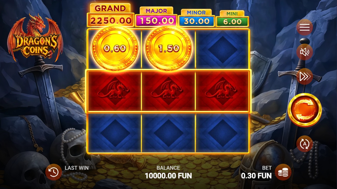 Dragon's Coins slot gameplay showing symbols on a 3x3 board