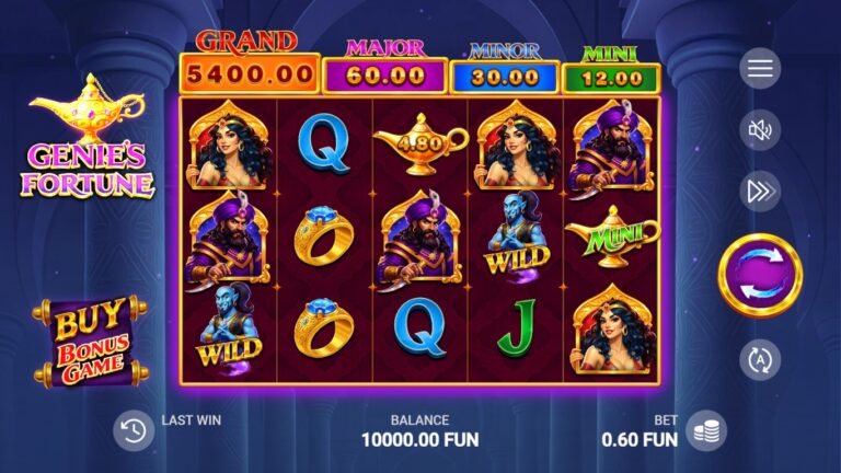 Genie's Fortune slot gameplay showing symbols on a 5x3 board