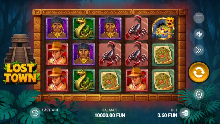 Lost Town slot gameplay showing symbols on a 5x3 board