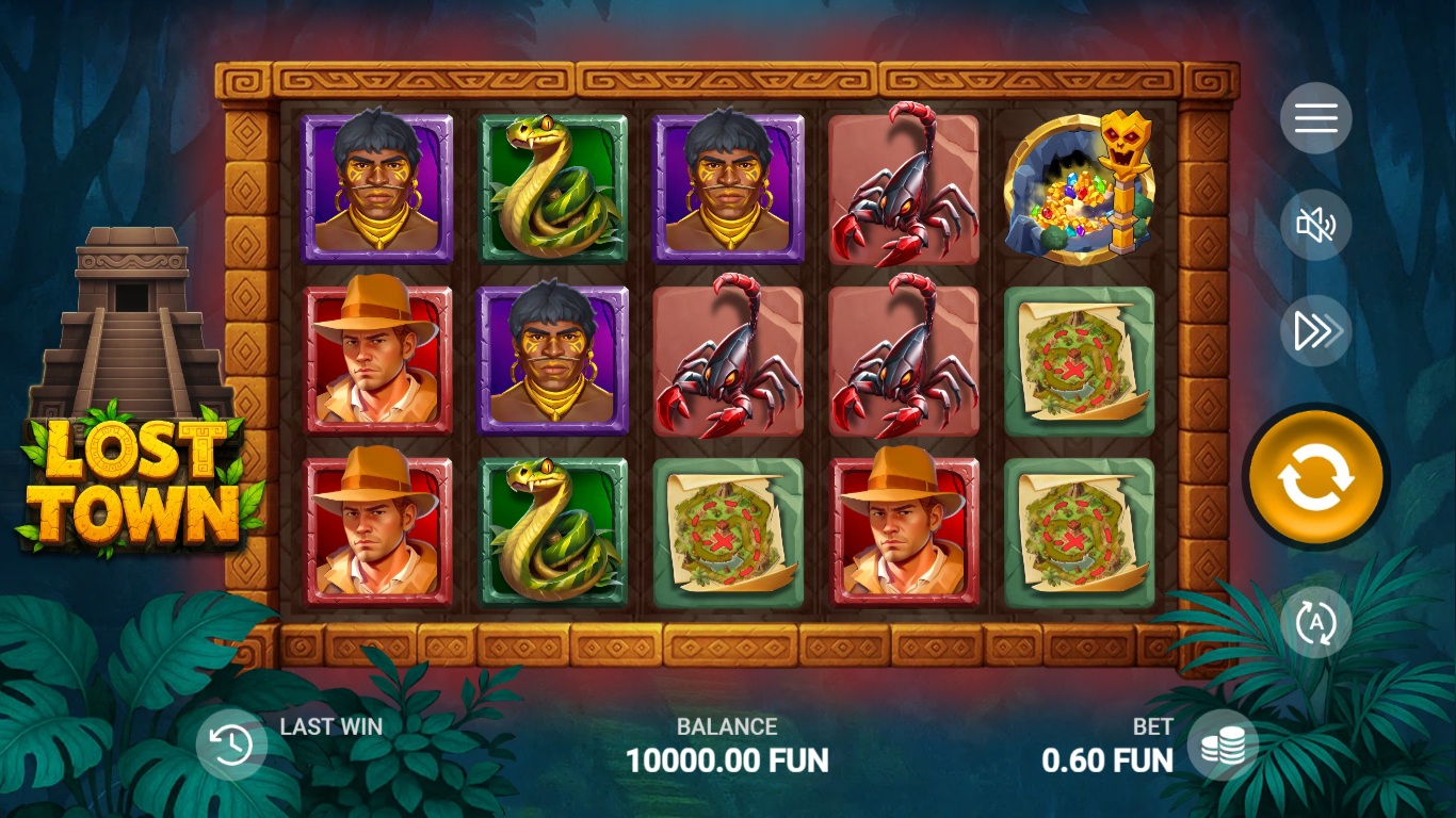 Lost Town slot gameplay showing symbols on a 5x3 board