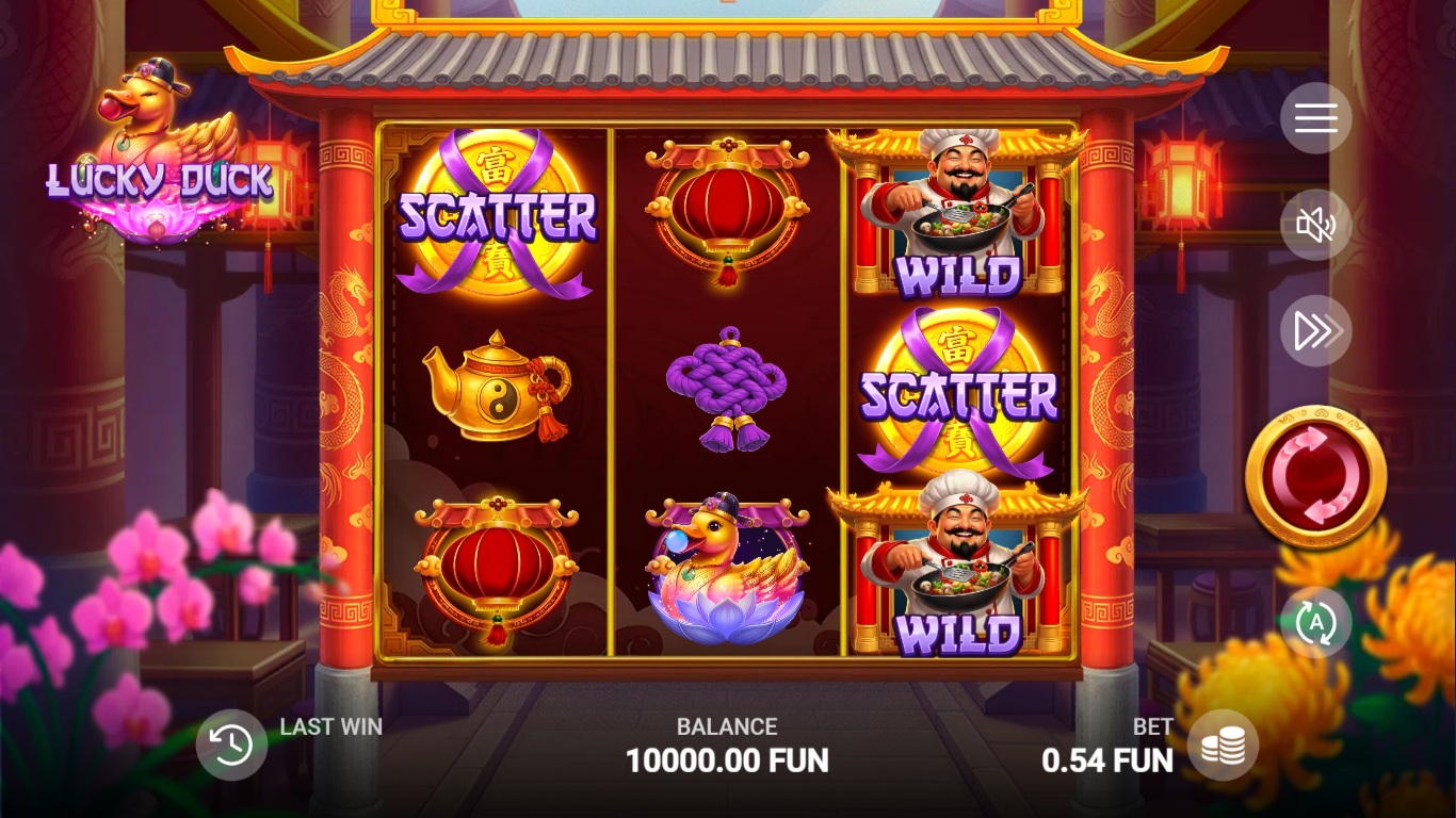 Lucky Duck slot gameplay showing symbols on a 3x3 board