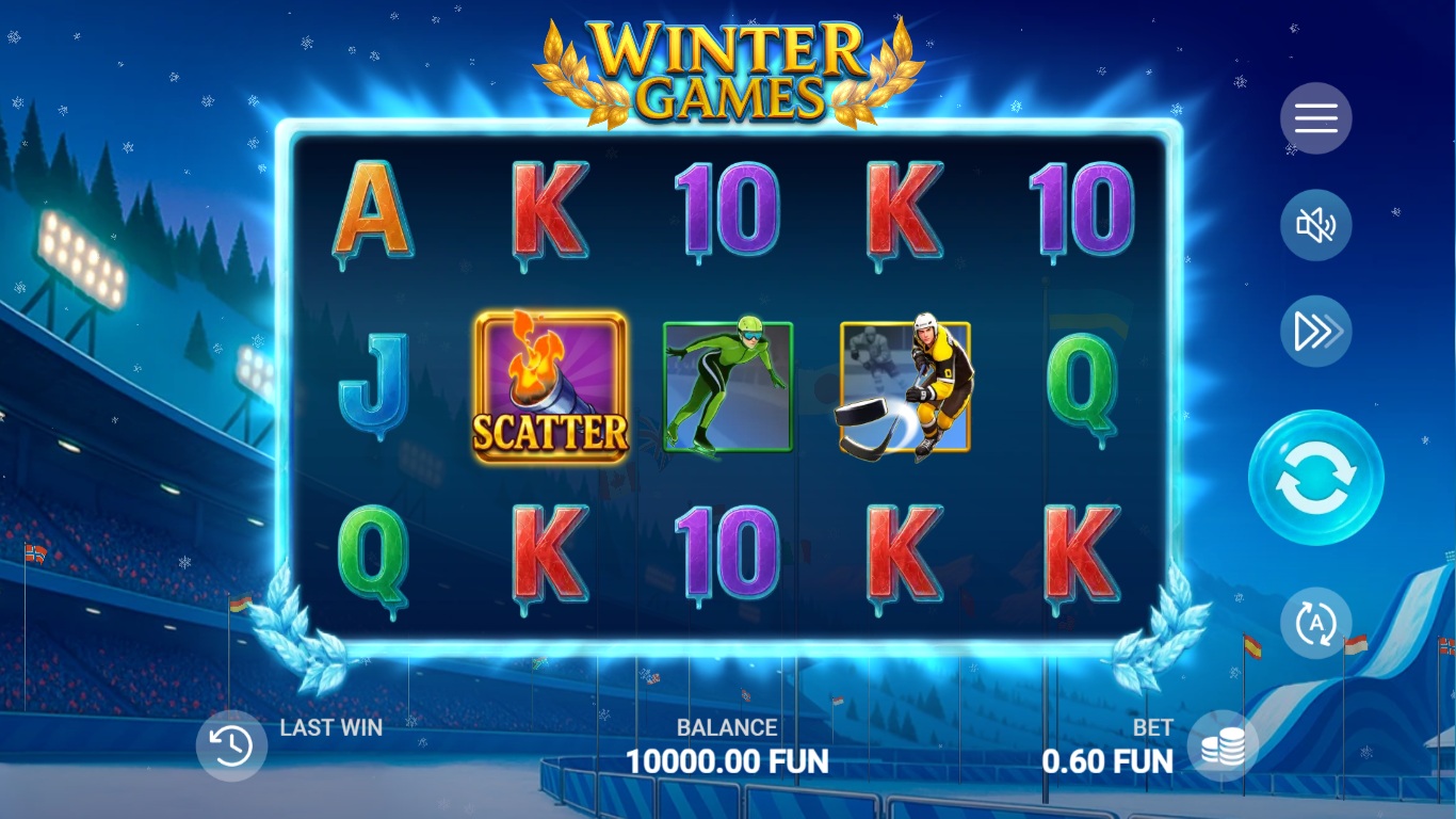 Winter Games slot gameplay showing symbols on a 5x3 board