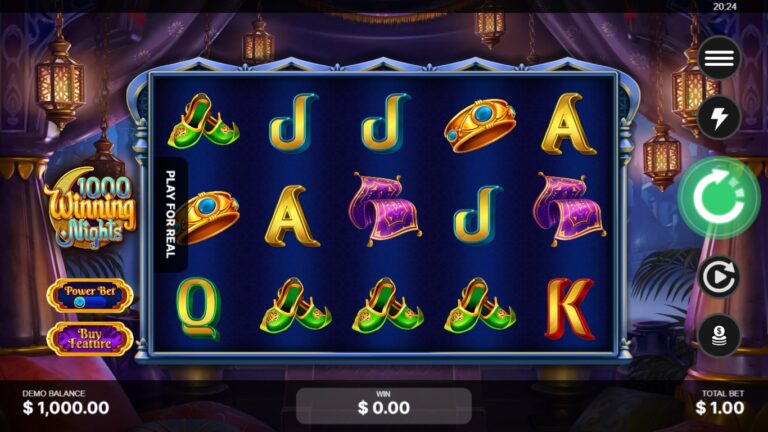 1000 Winning Nights slot gameplay showing symbols on a 5x3 board