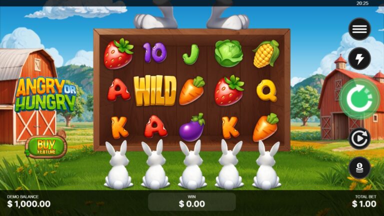 Angry or Hungry slot gameplay showing symbols on a 5x3 board