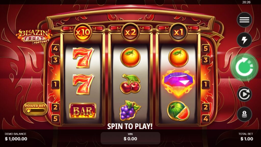 Blazin' Fruit Fortune slot gameplay showing symbols on a 3x3 board