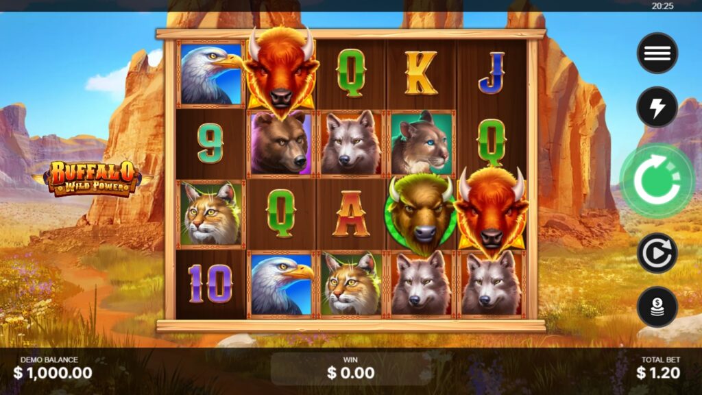 Buffalo: Wild Power slot gameplay showing symbols on a 5x4 board
