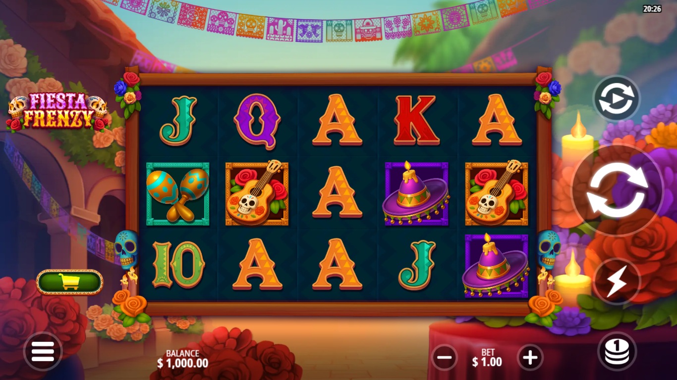 Fiesta Frenzy slot gameplay showing symbols on a 5x3 board