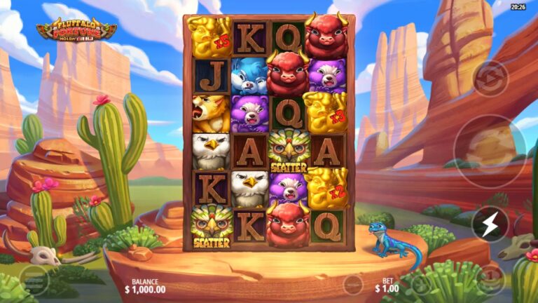 Fluffalo Fortune: Hold n' Win slot gameplay showing symbols on a 4x6 board