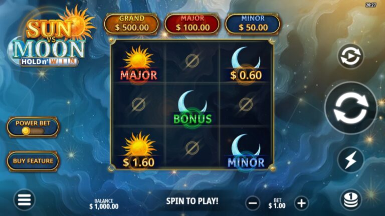 Sun vs Moon slot gameplay showing symbols on a 3x3 board