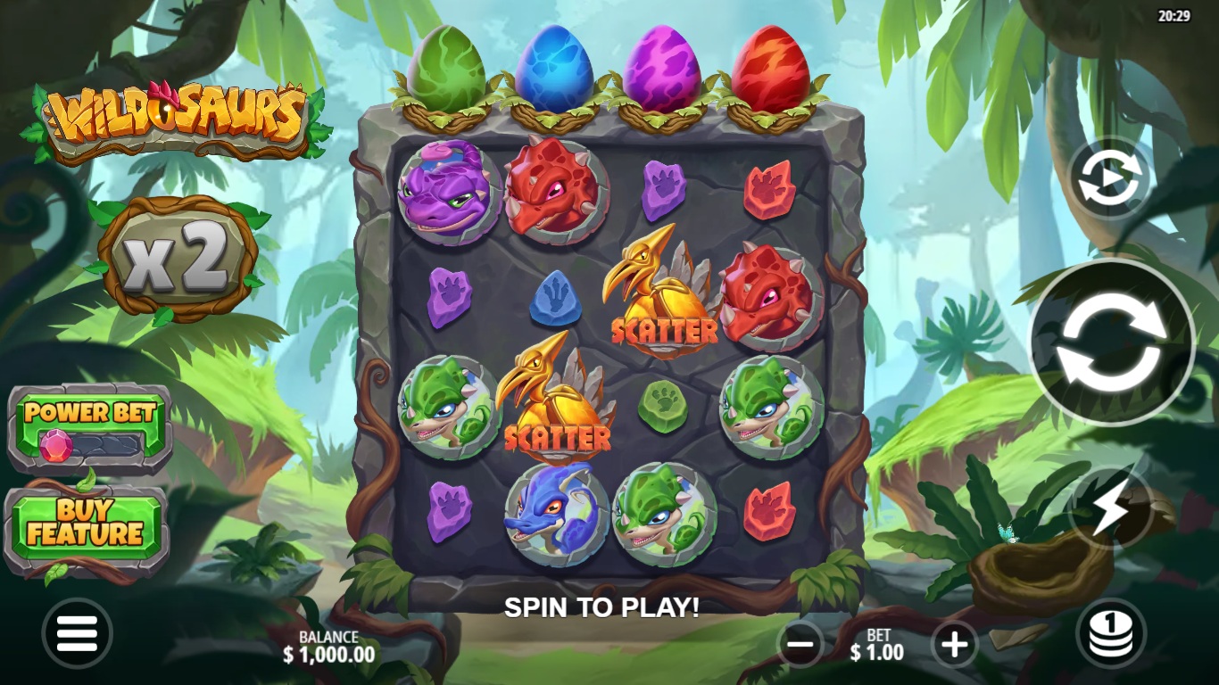 Wildosaurs slot gameplay showing symbols on a 4x4 board