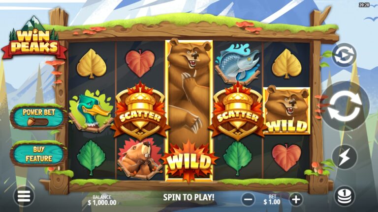 Win Peaks slot gameplay showing symbols on a 5x3 board
