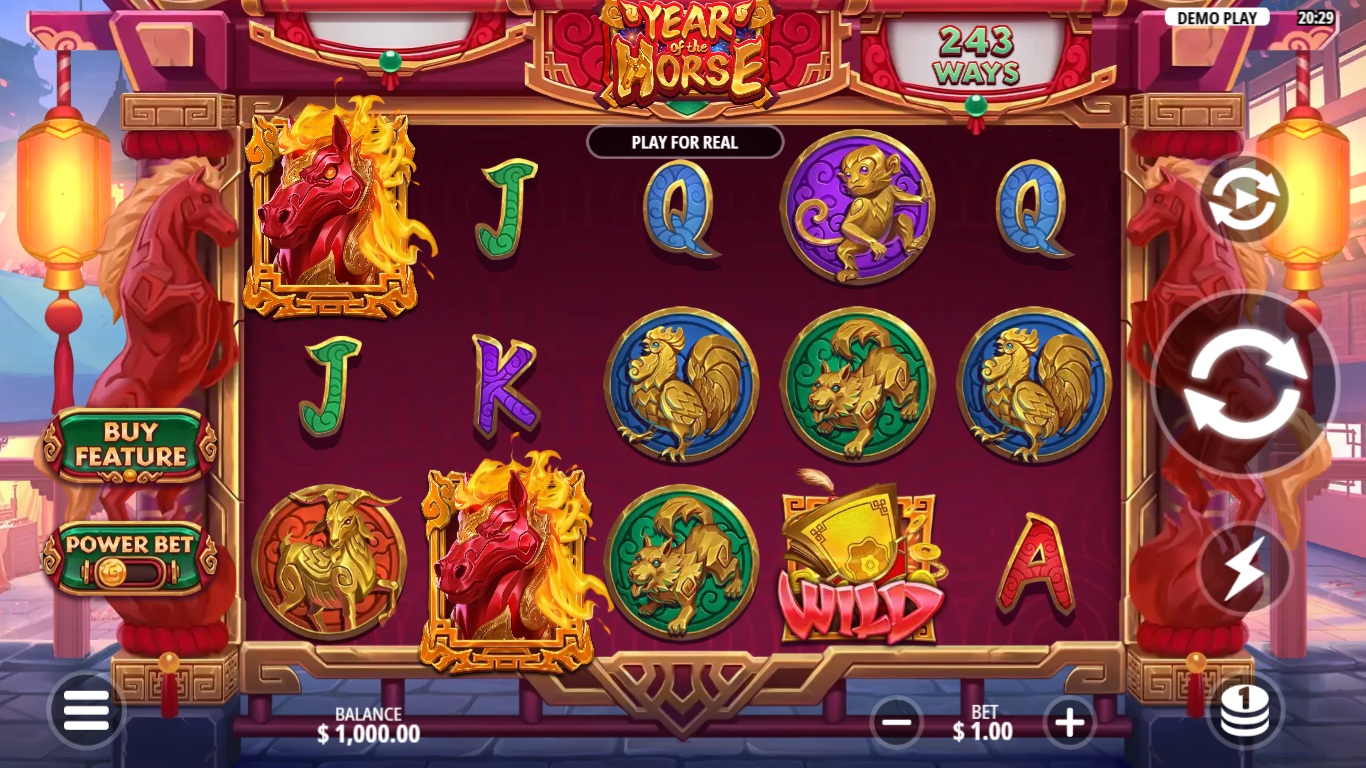 Year of the Horse slot gameplay showing symbols on a 5x3 board