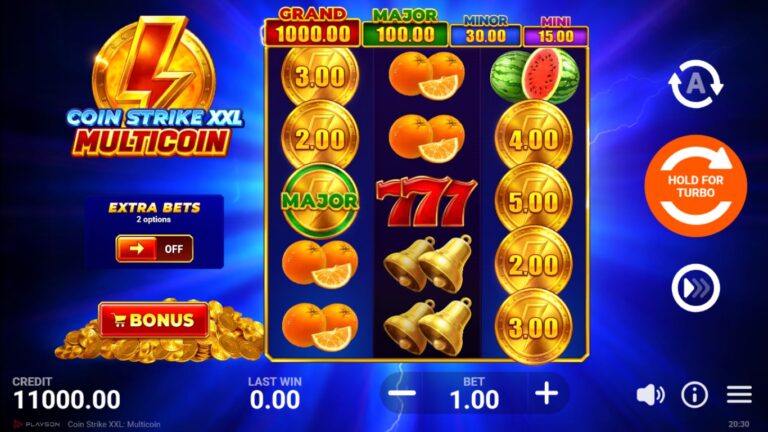 Coin Strike XXL: Multicoin slot gameplay showing symbols on a 3x5 board