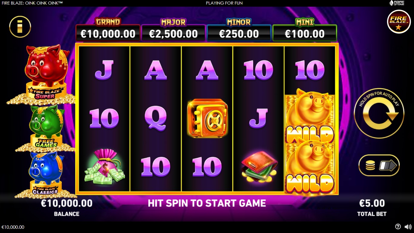 Fire Blaze: Oink Oink Oink slot gameplay showing symbols on a 5x3 board